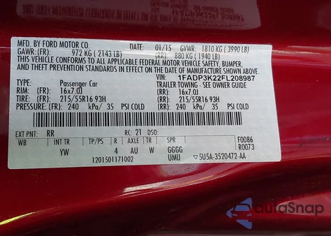 2015 Ford Focus Se from USA, damaged, VIN 1FADP3K22FL208987